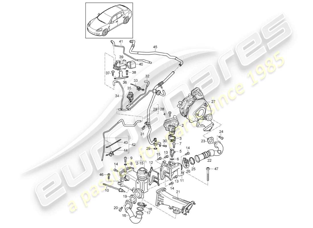 porsche 2010 (cayenne e1 9pa) sistema di vuoto di ricircolo dei gas di scarico diagramma delle parti