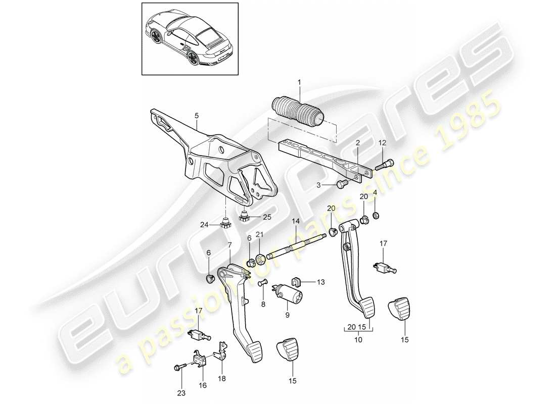 porsche 2011 (997-2 turbo / gt2 rs) pedali diagramma delle parti
