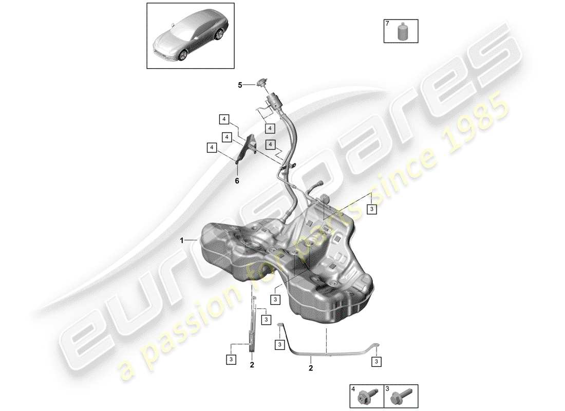 porsche 2017 (panamera 971-1) serbatoio del carburante con diagramma delle parti