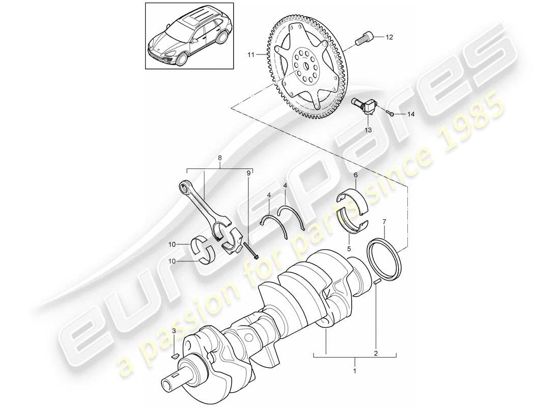 porsche 2011 (cayenne e2 92a) albero a gomiti diagramma delle parti