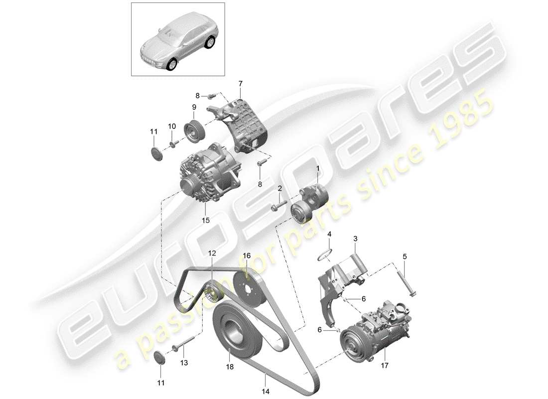 porsche 2018 (macan) ammortizzatore di tensionamento della cinghia diagramma delle parti