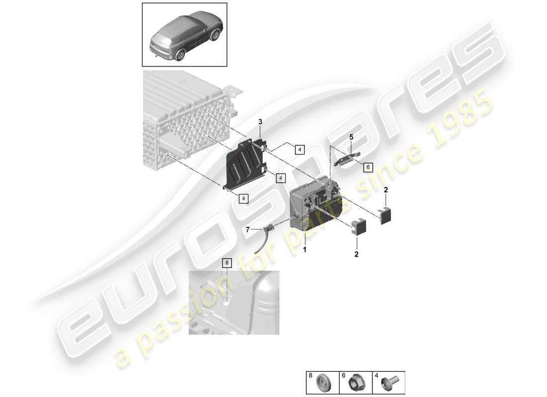 porsche 2020 (cayenne e3 9ya/9yb) diagramma delle parti della batteria