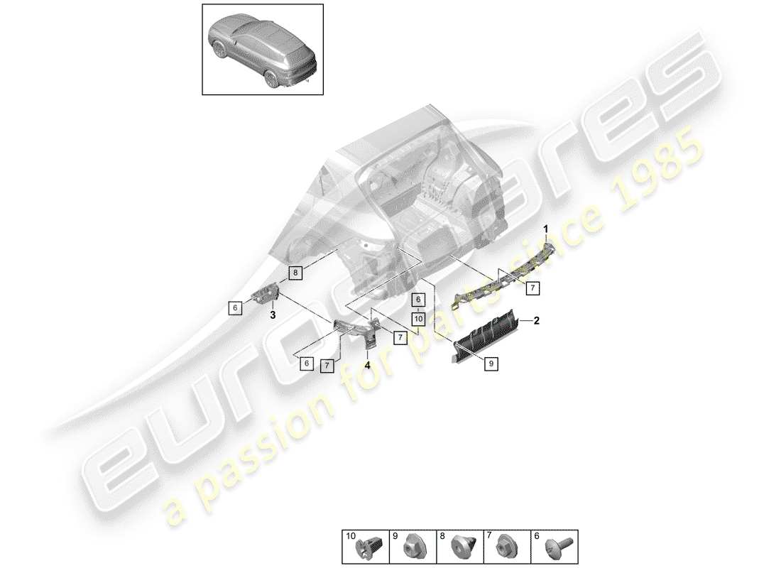 porsche 2020 (cayenne e3 9ya/9yb) diagramma delle parti degli elementi di fissaggio