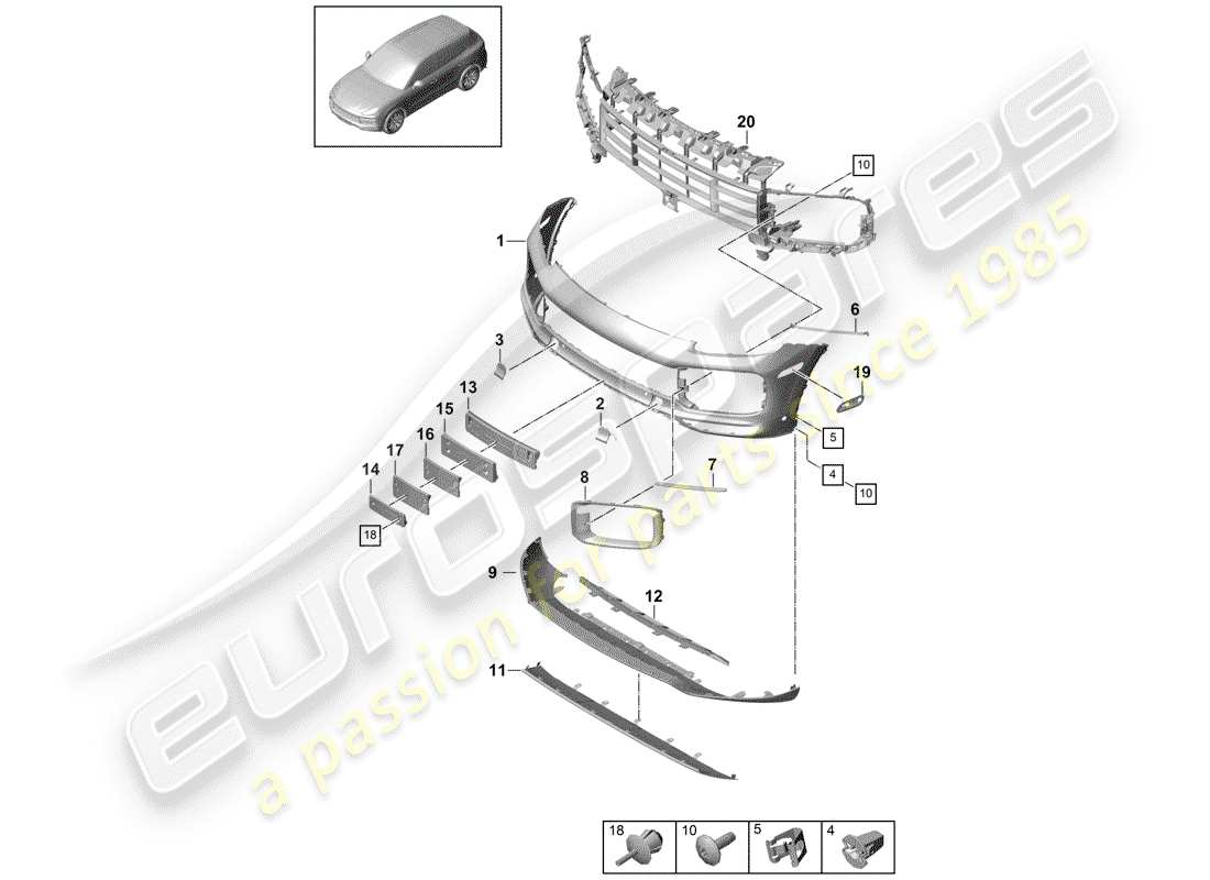 porsche 2018 (cayenne e3 9ya/9yb) paraurti diagramma delle parti