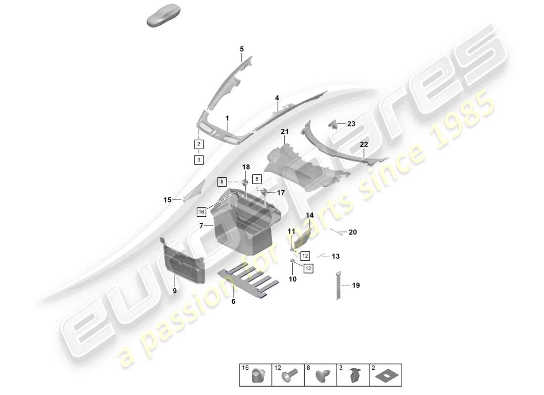 porsche 2019 (992-1) rivestimento del vano bagagli 911 dakar diagramma delle parti