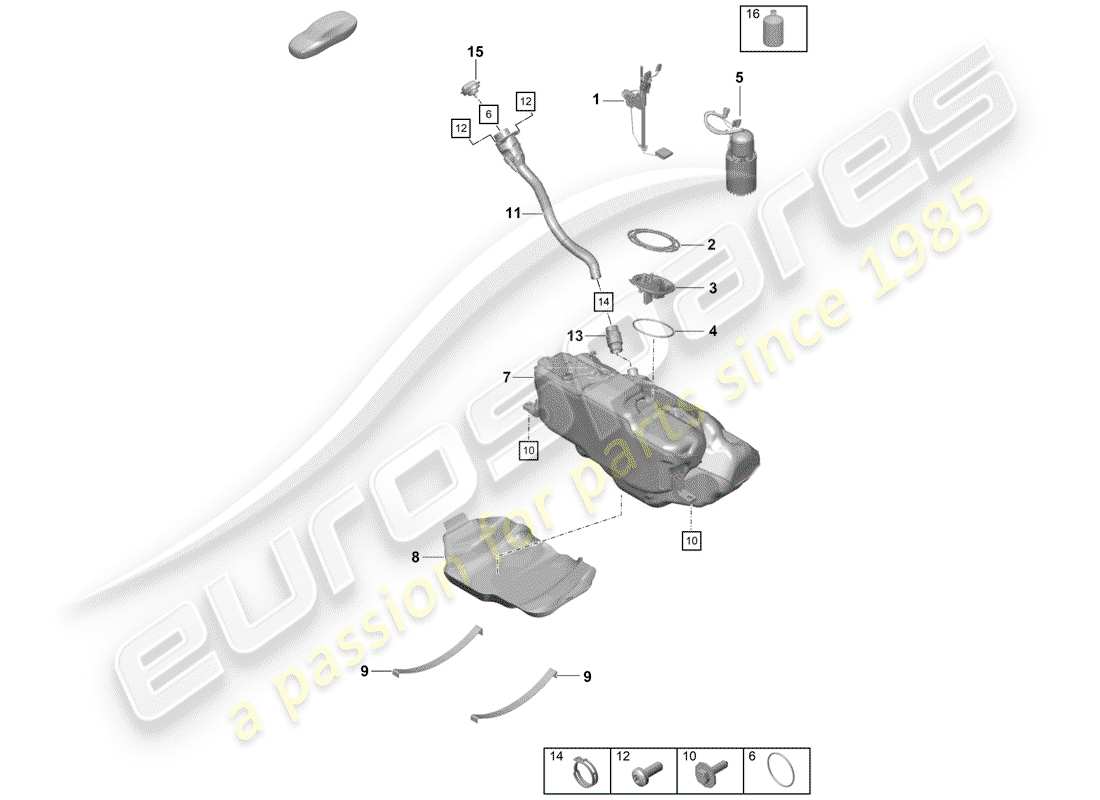 porsche 2019 (718 boxster spyder) serbatoio di carburante diagramma delle parti