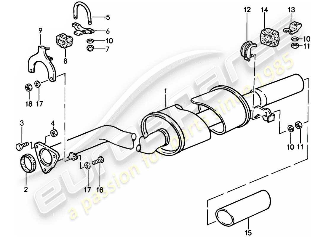 porsche 1986 (944) sistema di scarico - silenziatore di scarico, posteriore diagramma delle parti