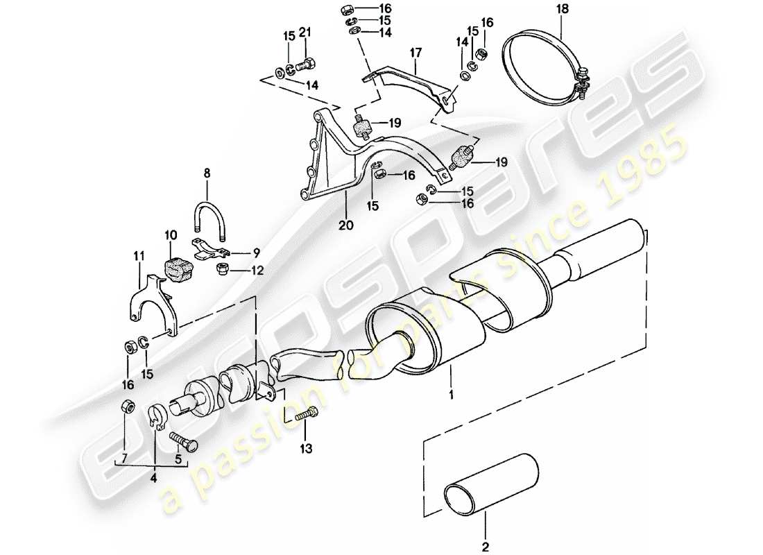 porsche 1981 (924) sistema di scarico - silenziatore di scarico, posteriore diagramma delle parti