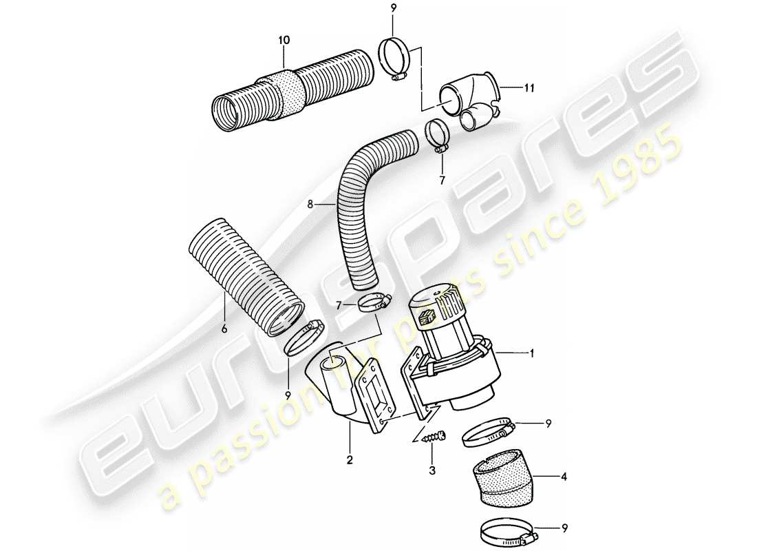 porsche 1988 (911) ventilatore aggiuntivo - condotto dell'aria diagramma delle parti