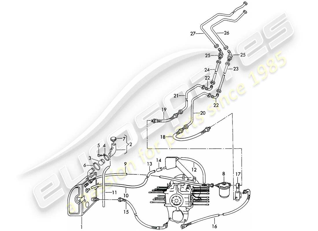 porsche 1954 (356/356a) contenitore olio - filtro olio schema delle parti