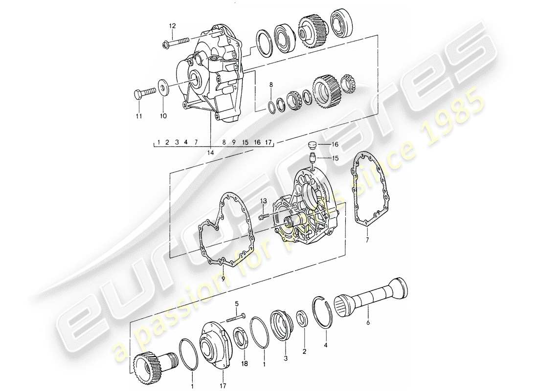 porsche 1995 (993) tiptronic - ingranaggi cilindrici - piastra intermedia diagramma delle parti