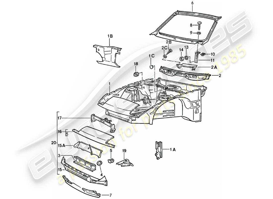 porsche 1981 (924) parte anteriore schema delle parti