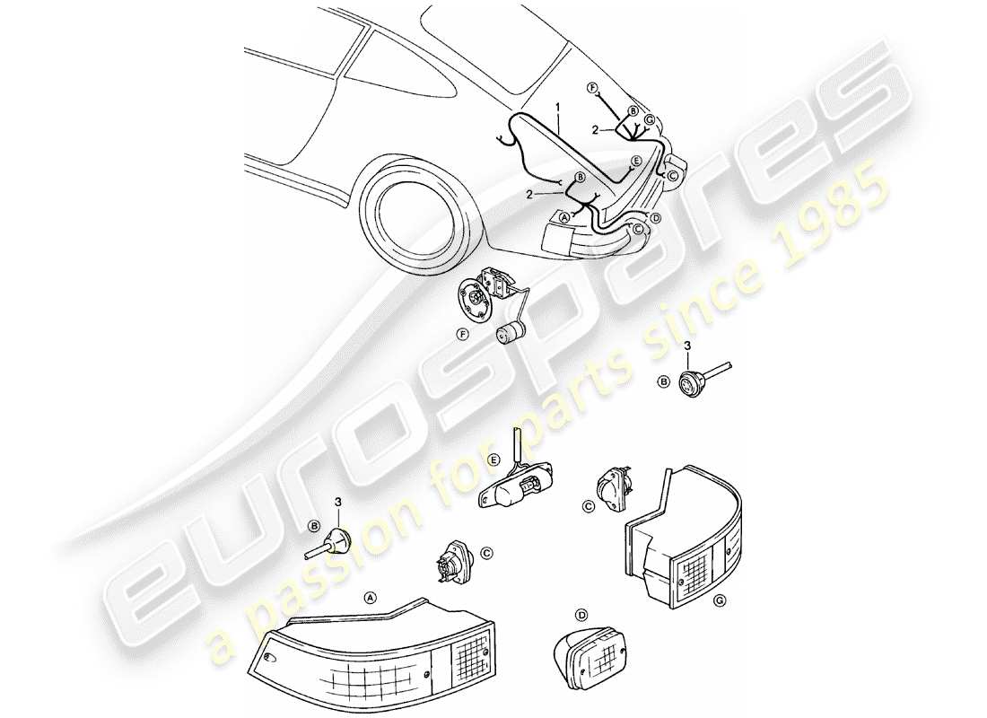 porsche 1979 (911) cablaggi - estremità posteriore diagramma delle parti
