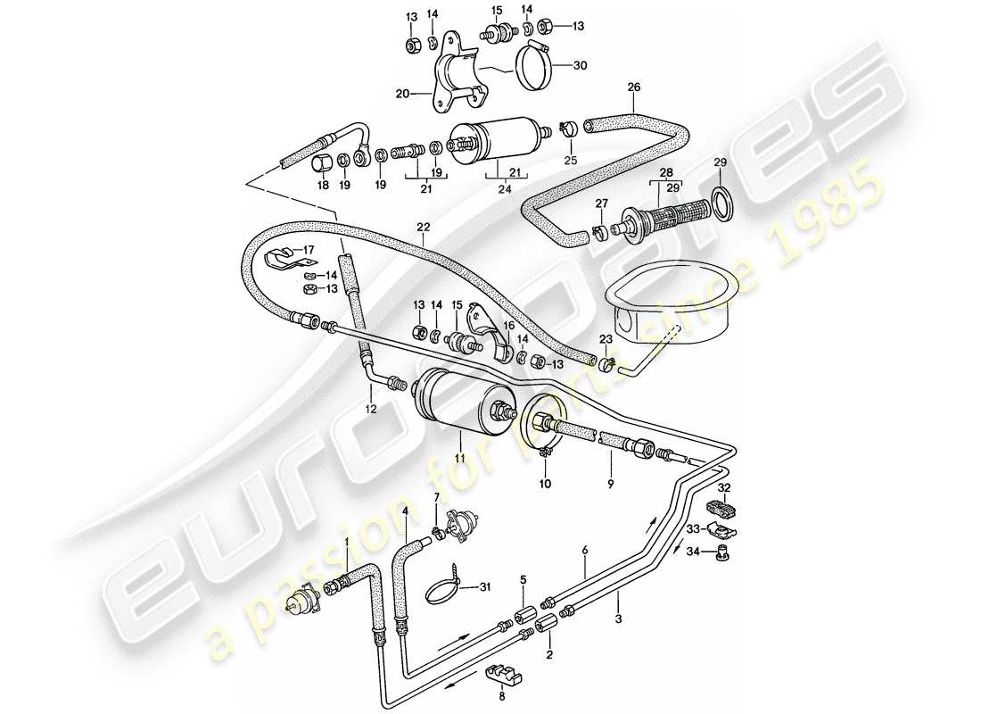 porsche 1988 (924s) sistema di alimentazione carburante diagramma delle parti