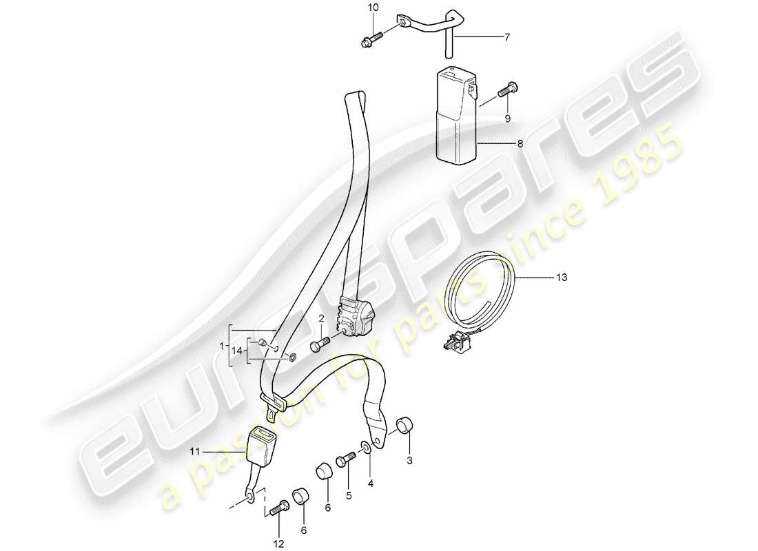 porsche 2005 (997-1) cintura di sicurezza diagramma delle parti
