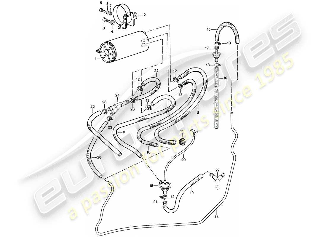porsche 1981 (928) ventilazione del serbatoio diagramma delle parti