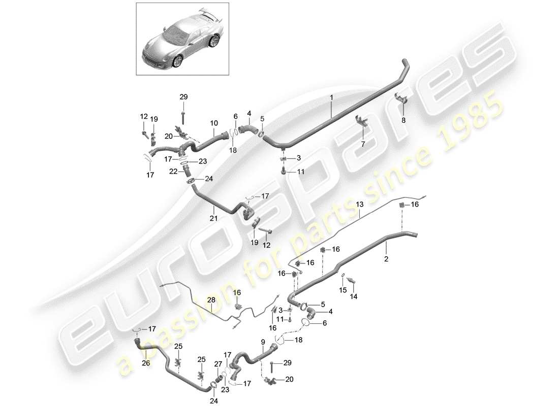 porsche 2016 (991-1 r/gt3/rs) raffreddamento ad acqua diagramma delle parti