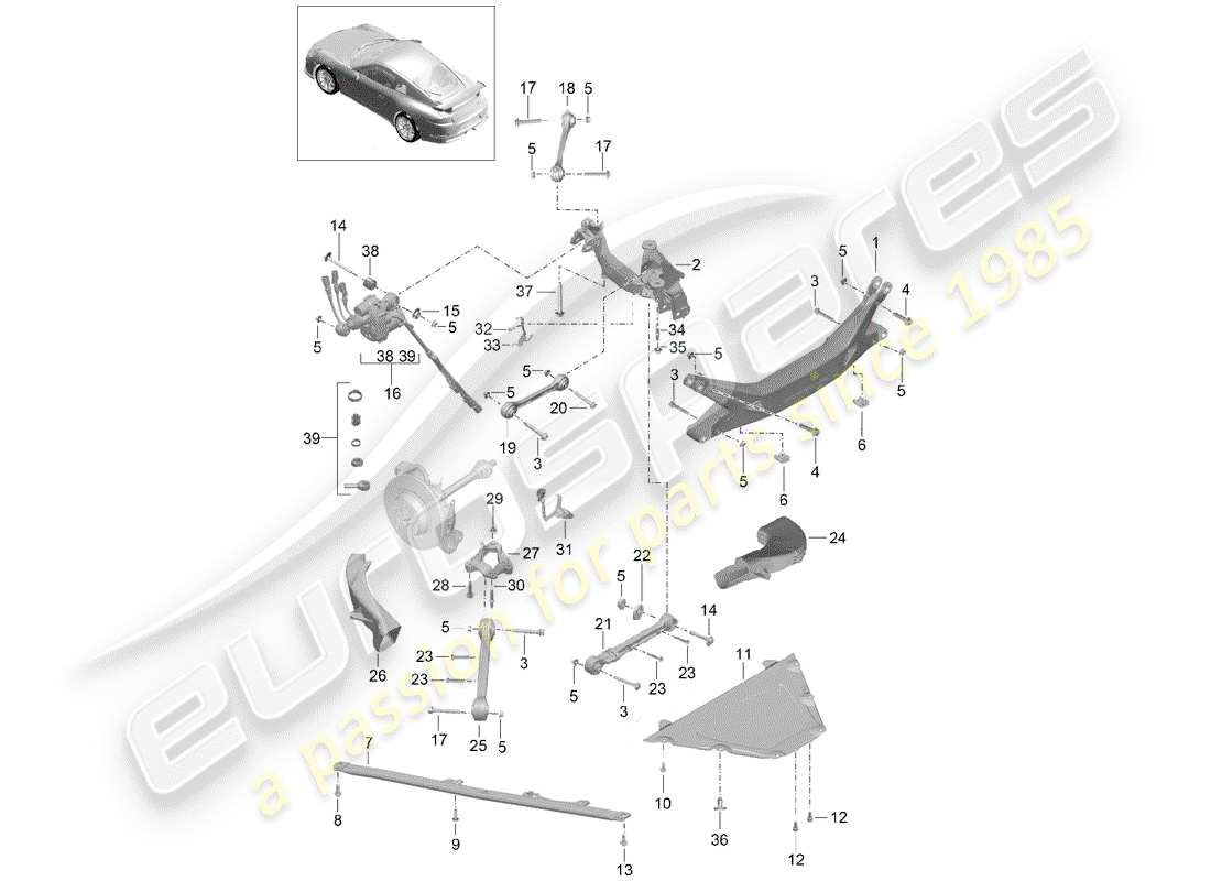 porsche 991r/gt3/rs (2016) asse posteriore diagramma delle parti