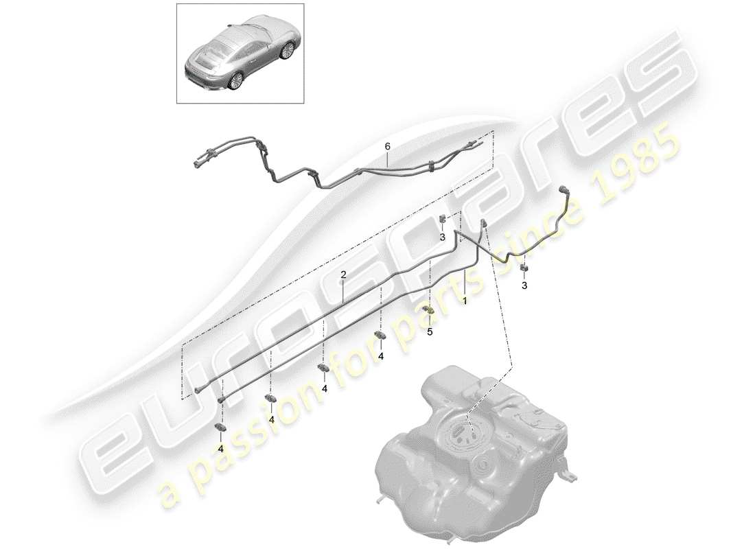 porsche 2020 (991-2) diagramma delle parti della linea del carburante