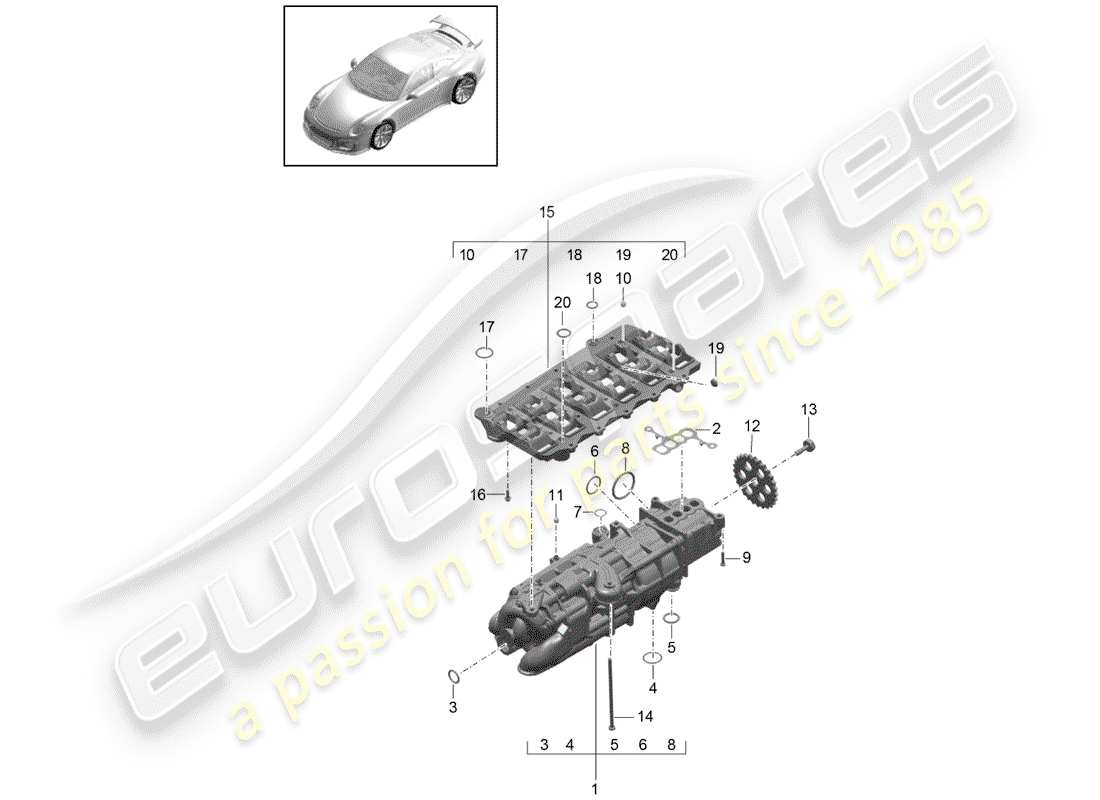 porsche 2016 (991-1 r/gt3/rs) pompa dell'olio diagramma delle parti