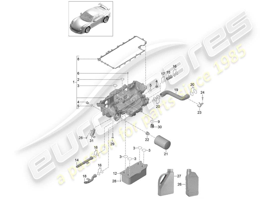 porsche 2016 (991-1 r/gt3/rs) schema delle parti filtro olio