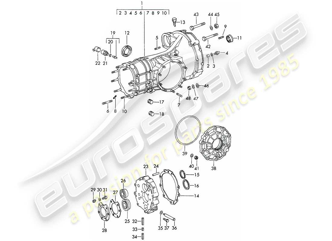 porsche 1966 (911/912) trasmissione di ricambio - cassa trasmissione - pressofusione - d - mj 1969>> diagramma delle parti