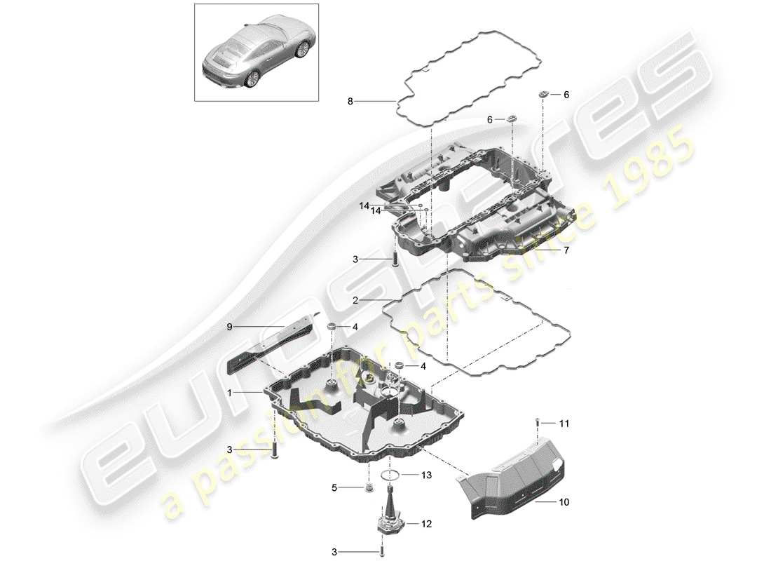 porsche 2020 (991-2) diagramma delle parti della coppa dell'olio