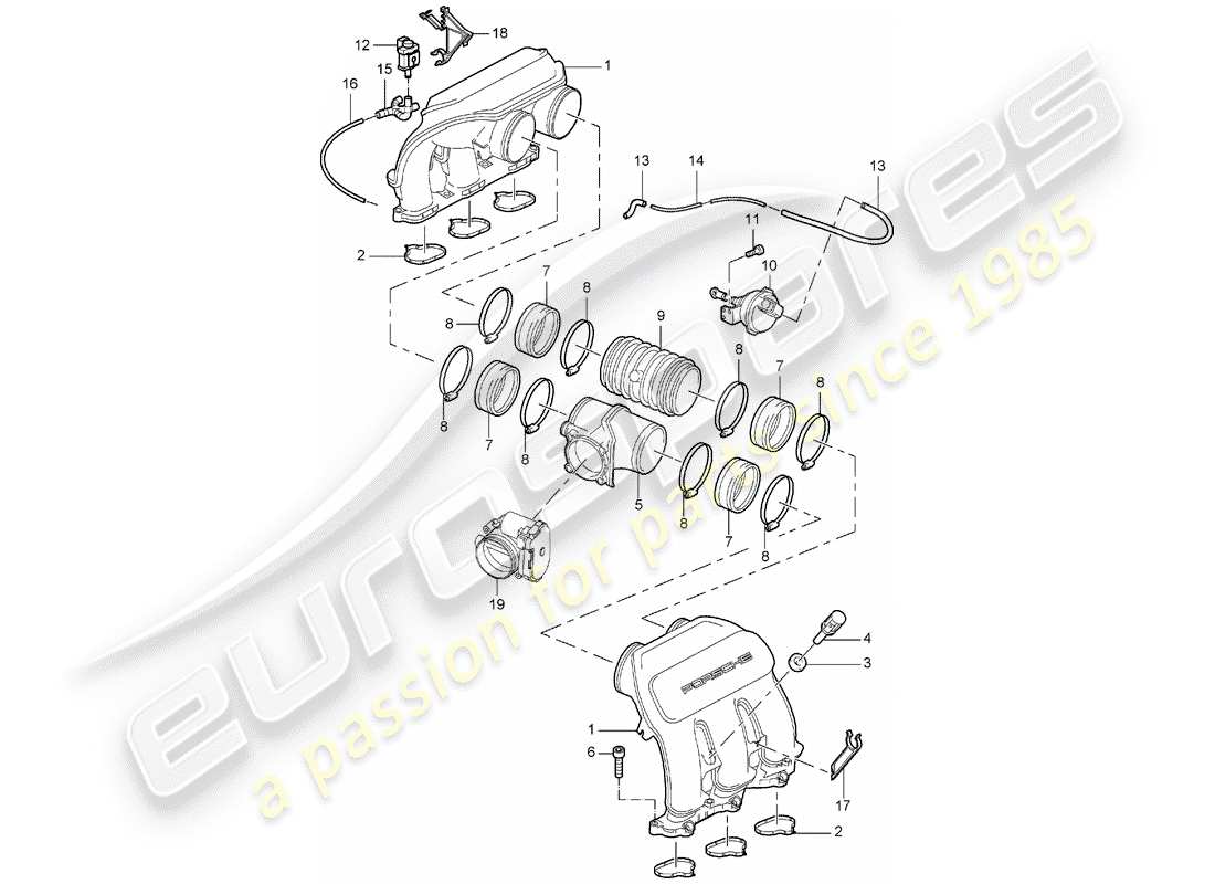 porsche 2007 (997-1) distributore dell'aria aspirata diagramma delle parti