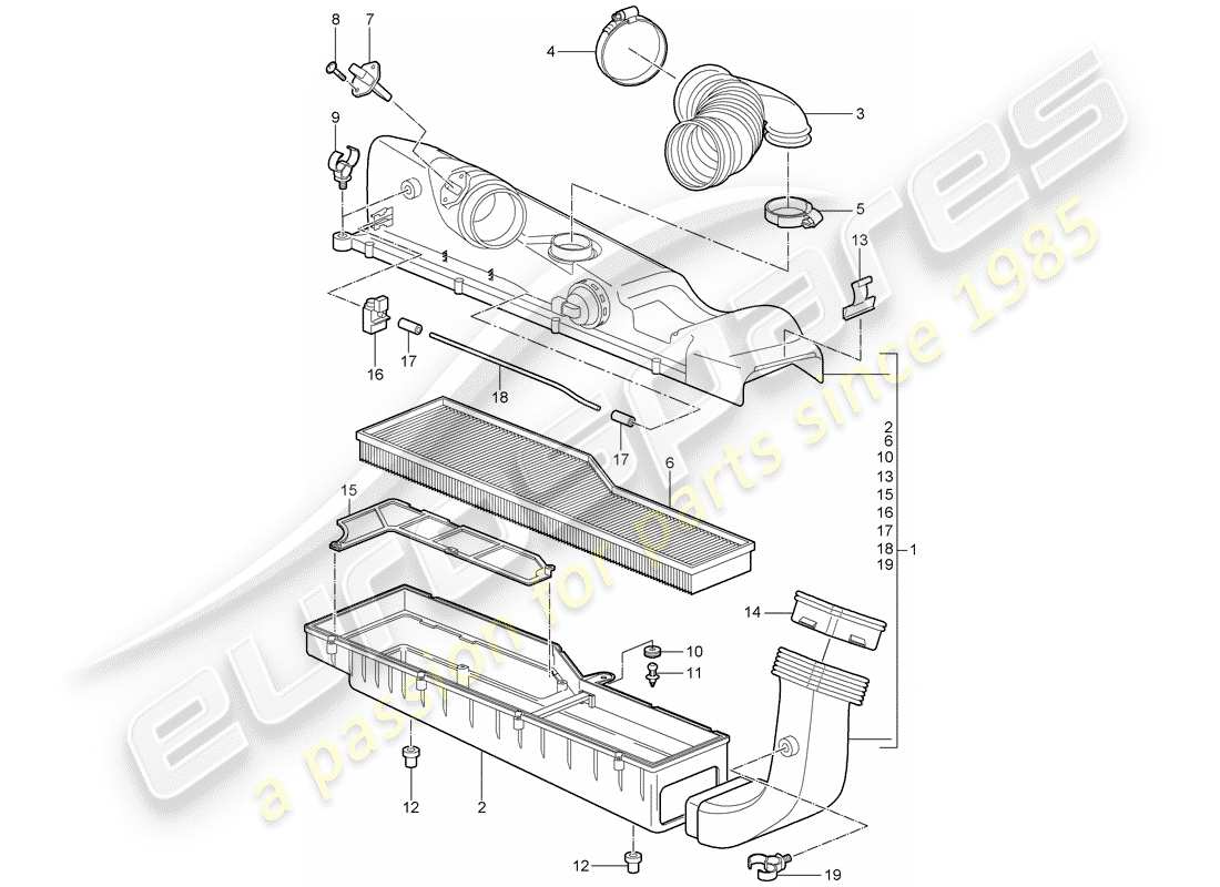 porsche 2007 (997-1) diagramma delle parti del filtro dell'aria