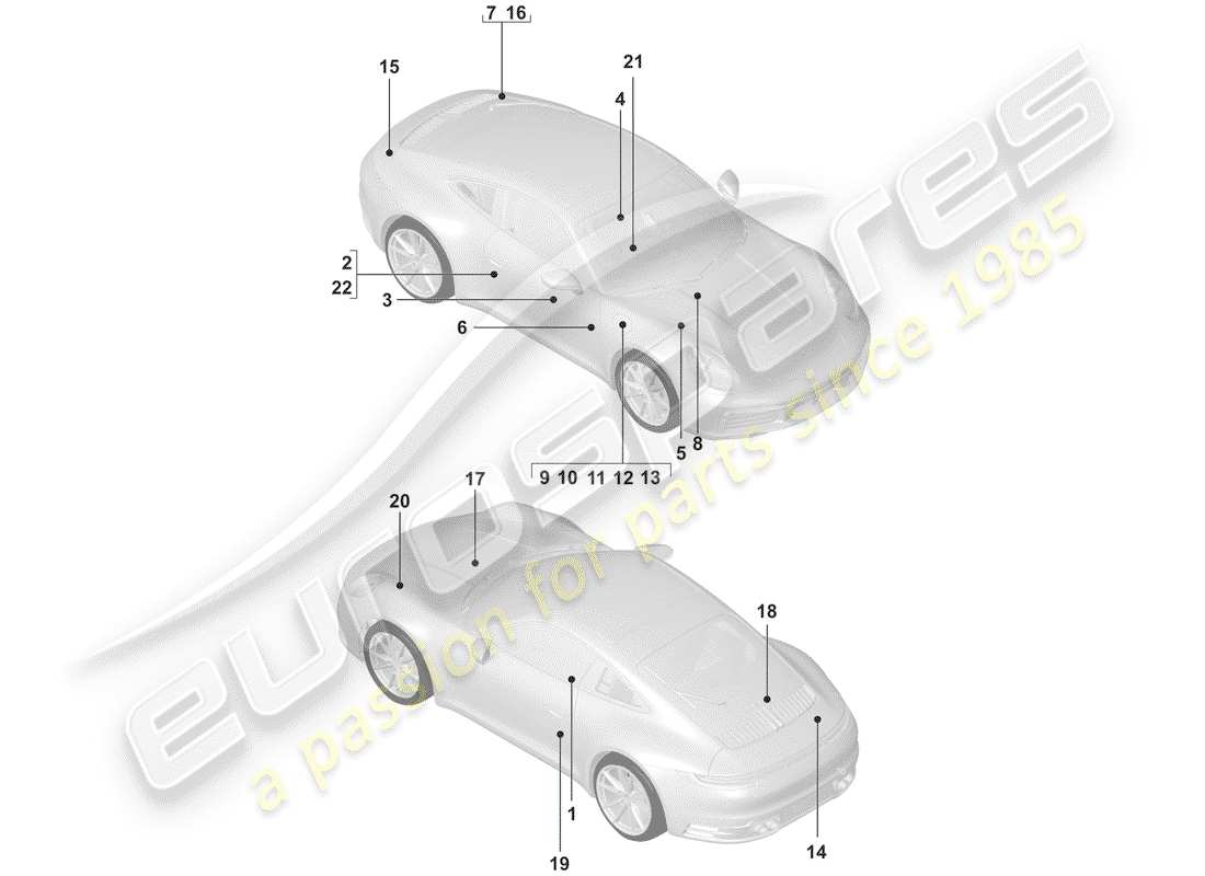 porsche 2020 (992-1) segnali/avvisi diagramma delle parti