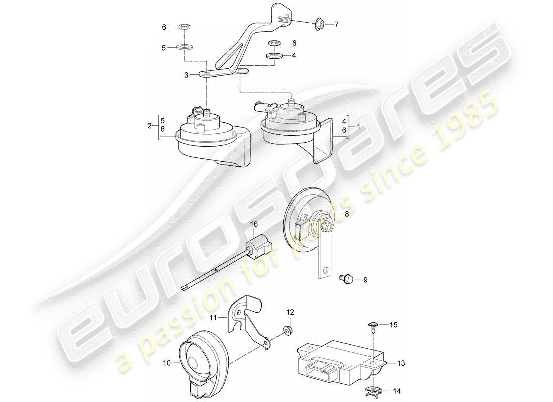 porsche 2012 (997-2 turbo / gt2 rs) corno di fanfara diagramma delle parti