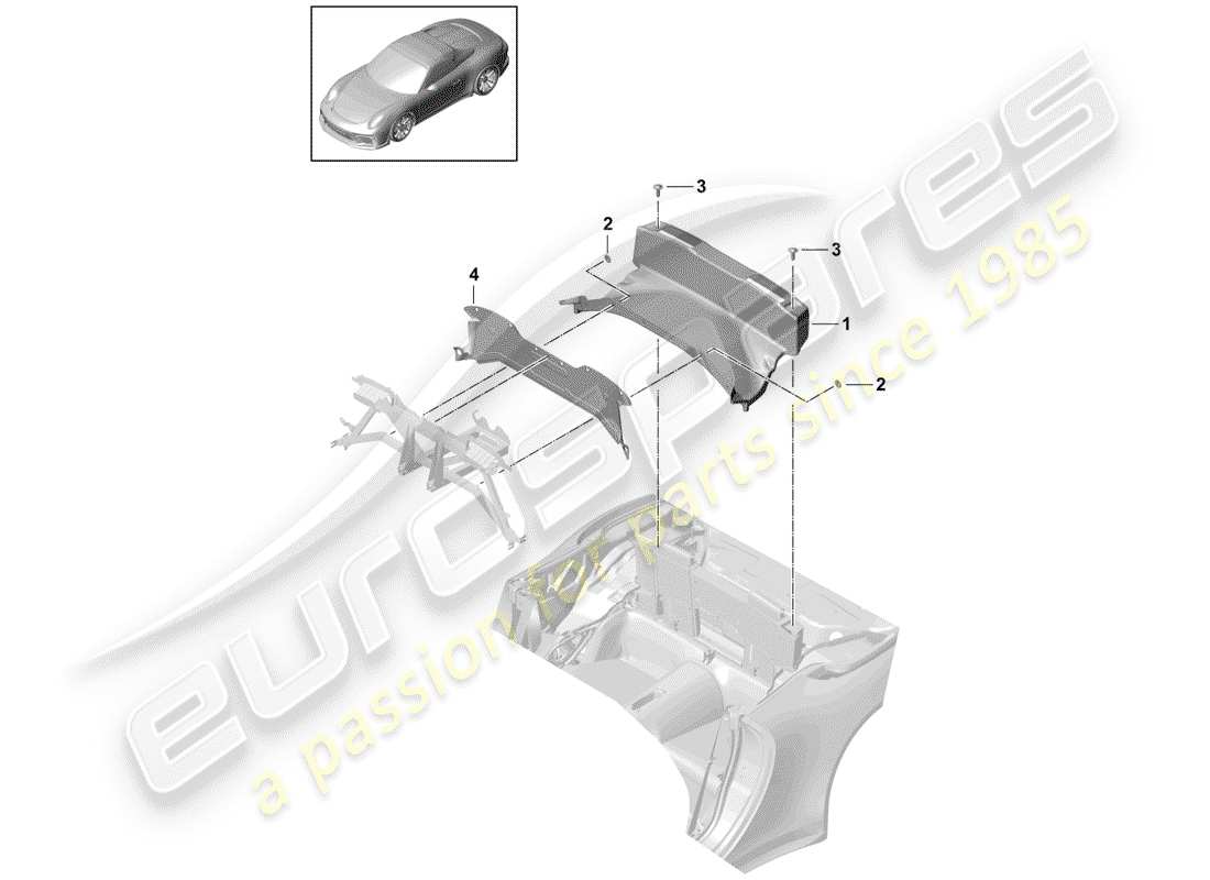 porsche 2019 (991-2 r/gt3/rs) diagramma delle parti del vassoio
