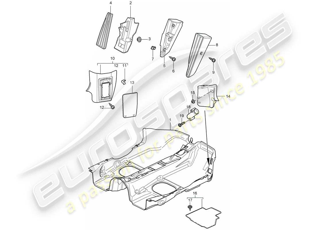 porsche 2011 (997-2) schema delle parti della copertura del pavimento