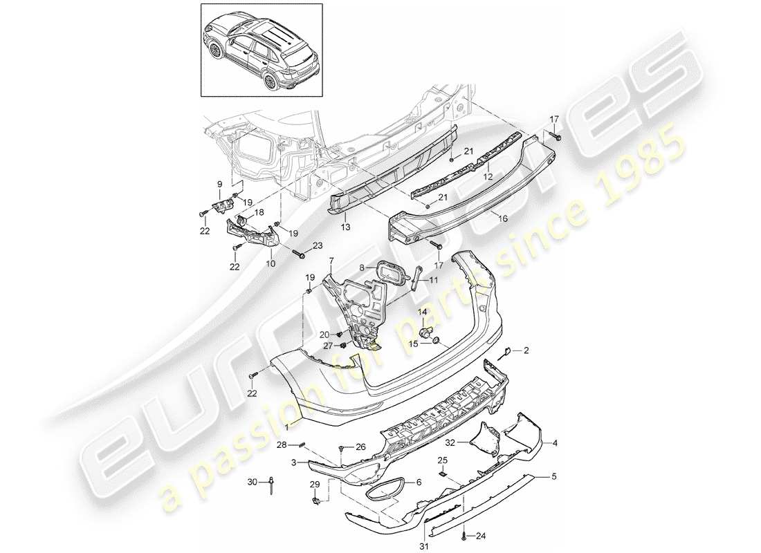 porsche 2014 (cayenne e2 92a) diagramma delle parti della fodera