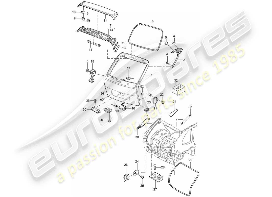 porsche 2003 (cayenne e1 9pa) coperchio baule posteriore diagramma delle parti