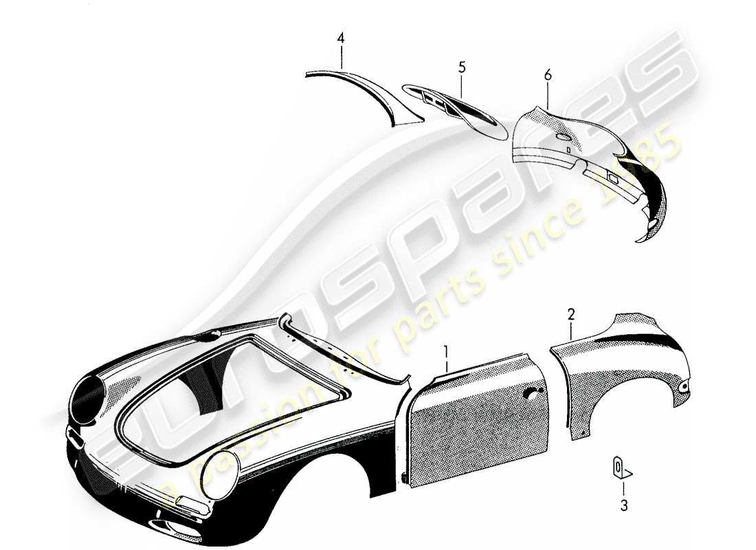 porsche 1959 (356/356a) pannellatura esterna - parafango diagramma delle parti