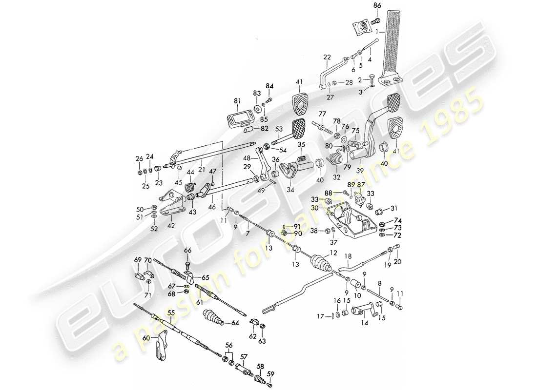 porsche 1973 (911) pedali - per veicoli con - cambio manuale schema delle parti