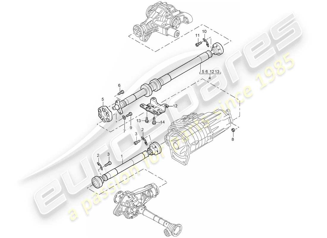porsche 2010 (cayenne e1 9pa) albero dell'elica diagramma delle parti
