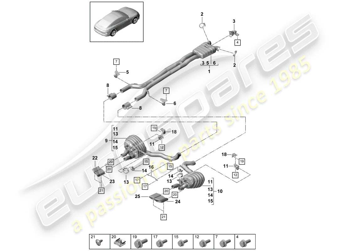 porsche 2017 (panamera 971-1) diagramma delle parti del sistema di scarico