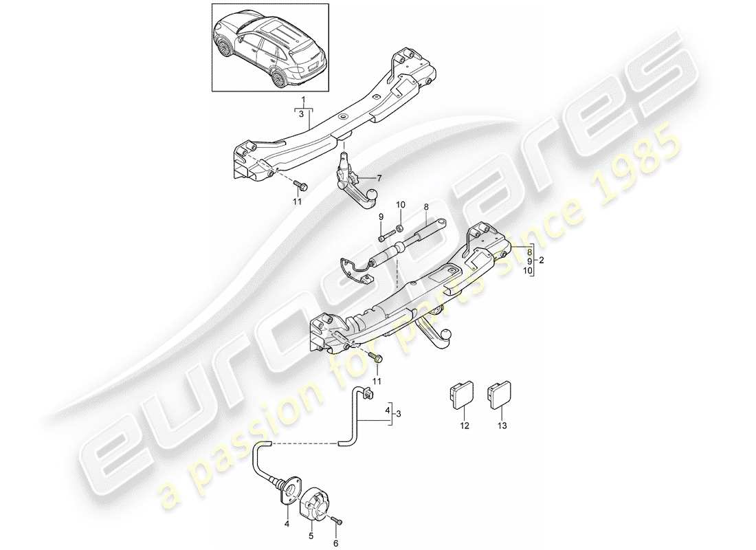 porsche 2014 (cayenne e2 92a) diagramma delle parti del gancio di traino
