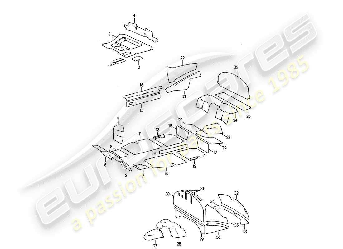 porsche 1964 (356b/356c) scocca - tappetino smorzante diagramma delle parti