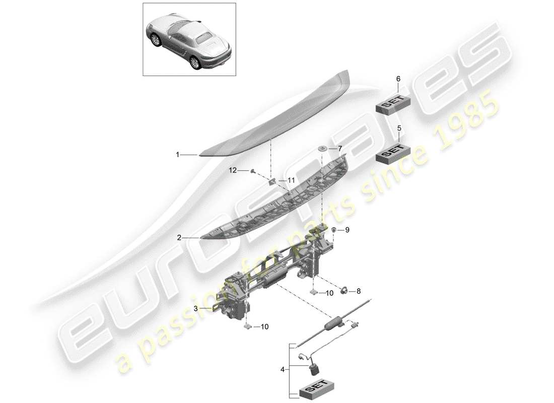 porsche 2017 (718 boxster) spoiler posteriore diagramma delle parti