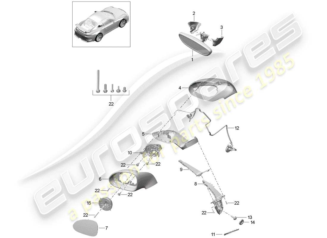 porsche 2016 (991-1 r/gt3/rs) specchietto retrovisore interno diagramma delle parti