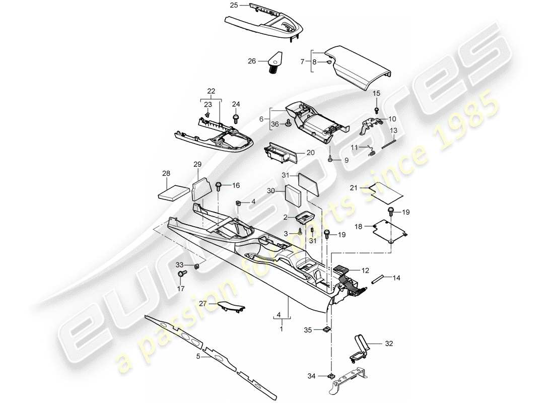 porsche 2007 (987 boxster) console centrale diagramma delle parti