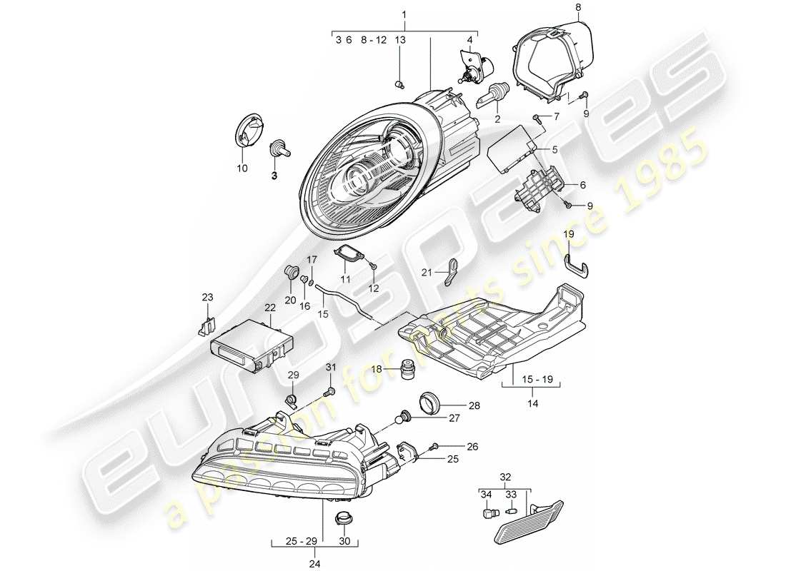 porsche 2007 (997-1 gt3) diagramma delle parti del faro