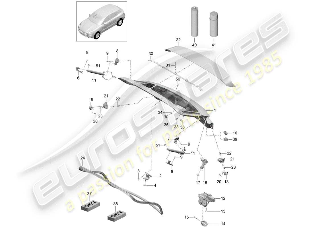 porsche 2014 (macan) coperchio baule posteriore diagramma delle parti