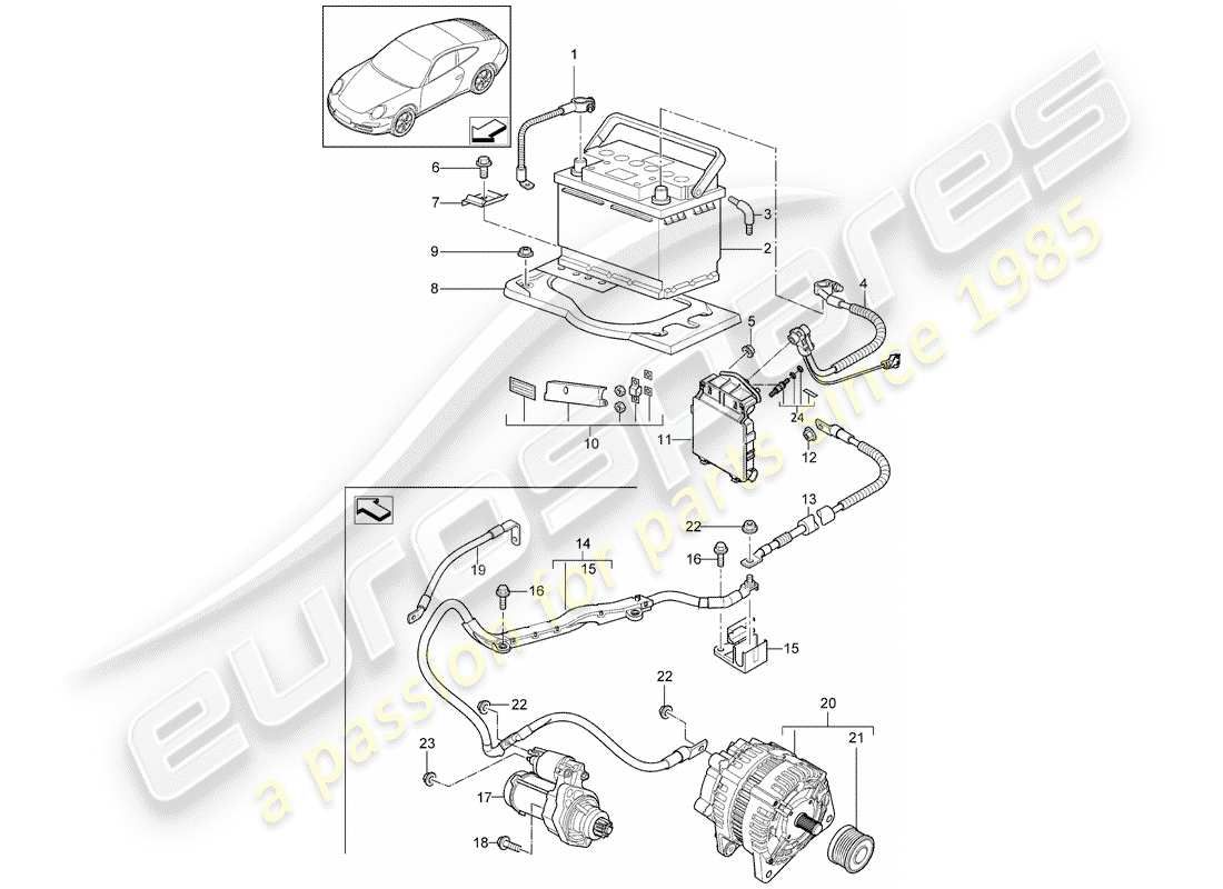 porsche 2012 (997-2) batteria diagramma delle parti