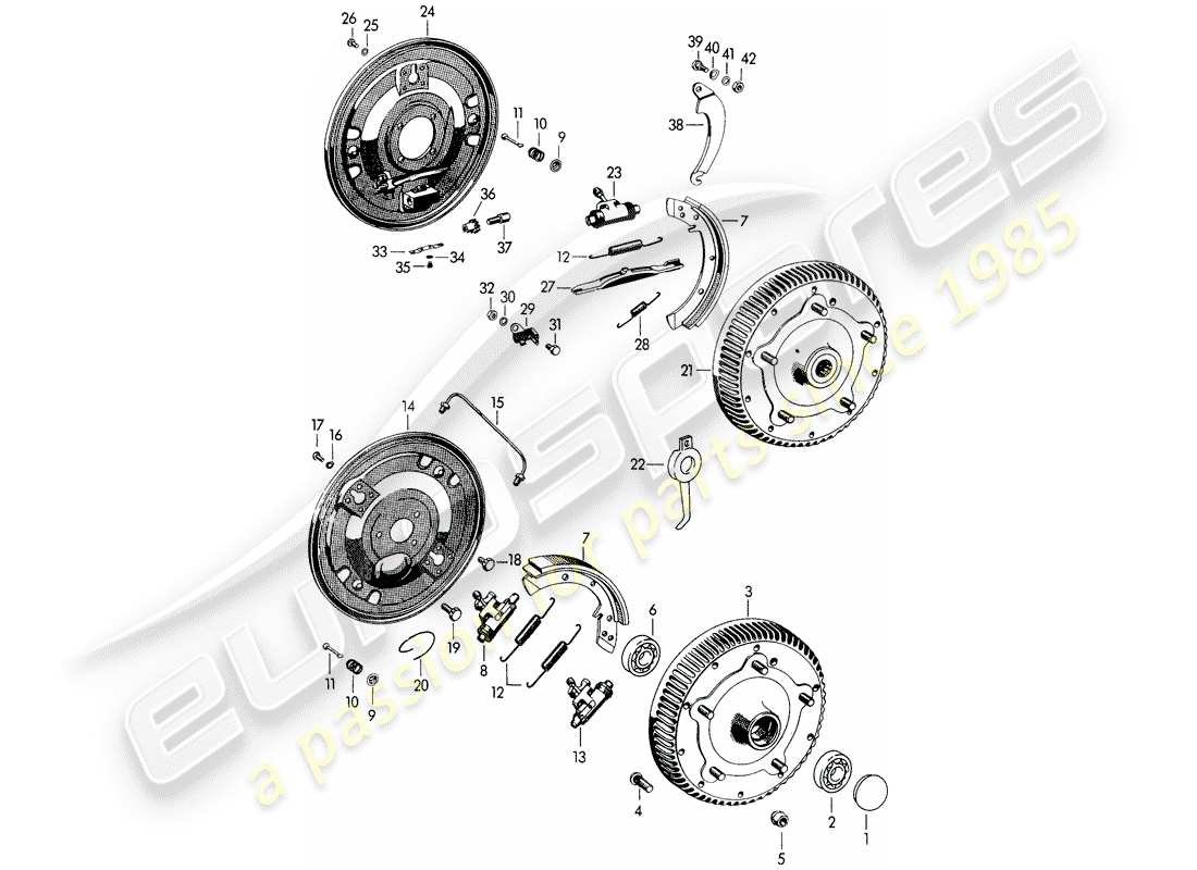 porsche 1954 (356/356a) freno diagramma delle parti