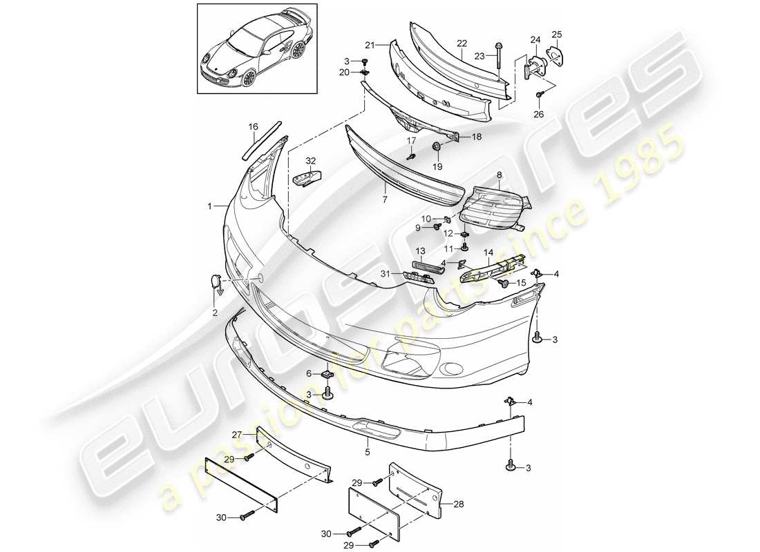 porsche 911 t/gt2rs (2013) paraurti diagramma delle parti