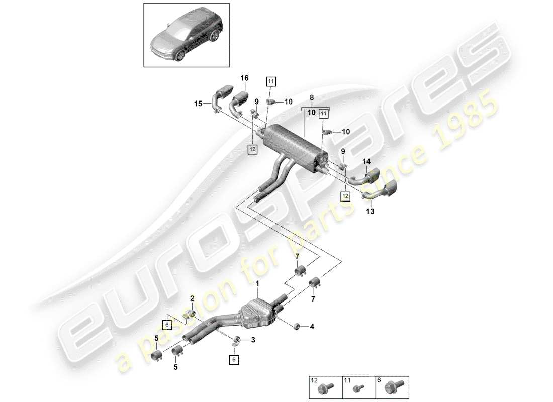 porsche 2020 (cayenne e3 9ya/9yb) diagramma delle parti del sistema di scarico